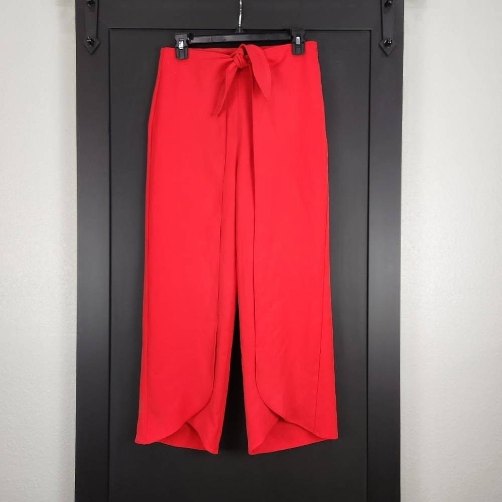 Express FAUX WRAP RED CROP HIGH RISE PANT SIZE 4R